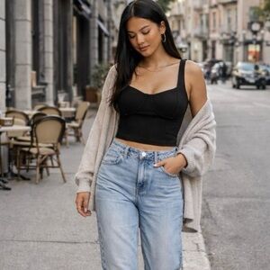 Zara Black Corset Bustier Crop Top – Fitted Structured Chic